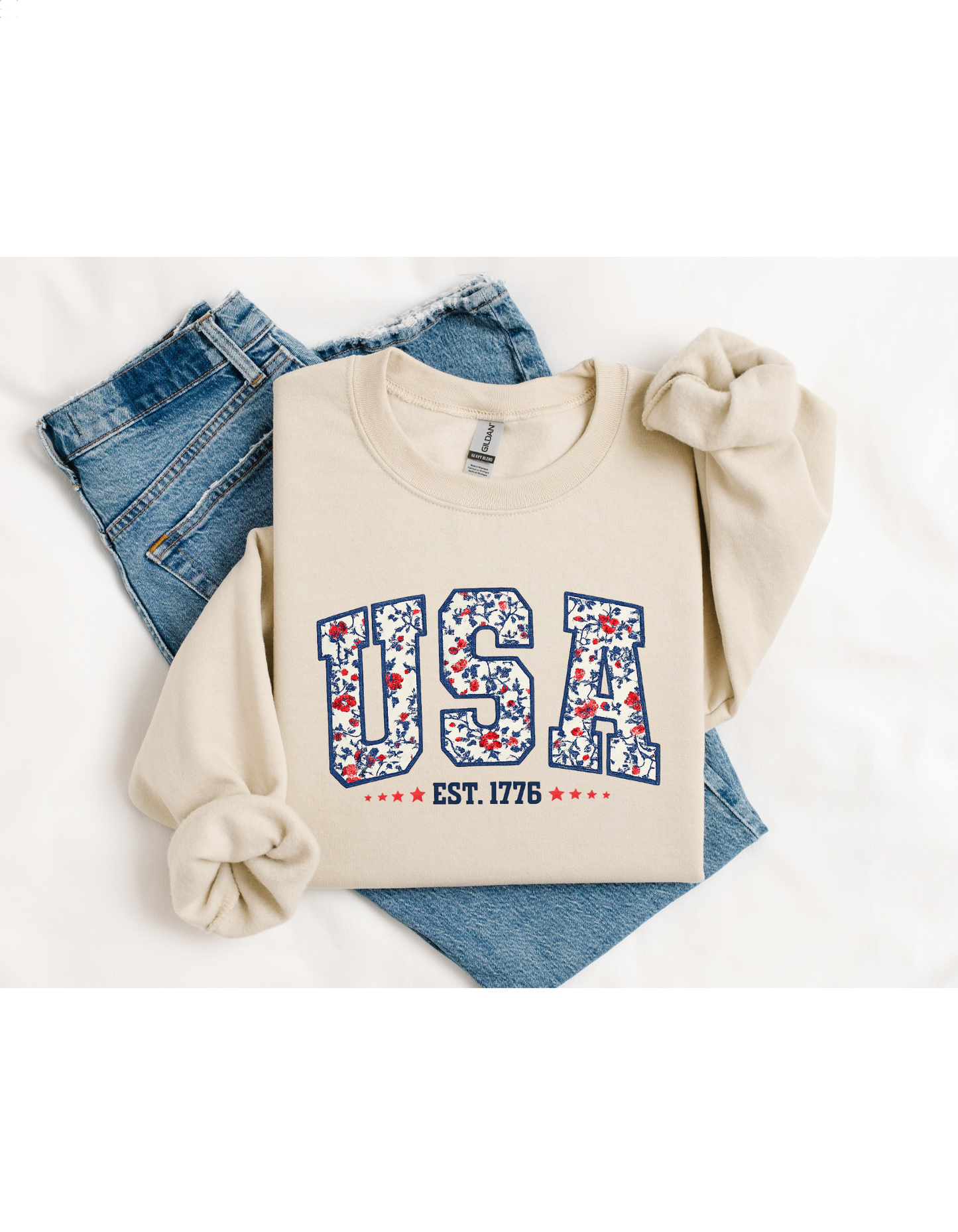 USA Est. 1776 Floral Varsity T-Shirt & Sweatshirt