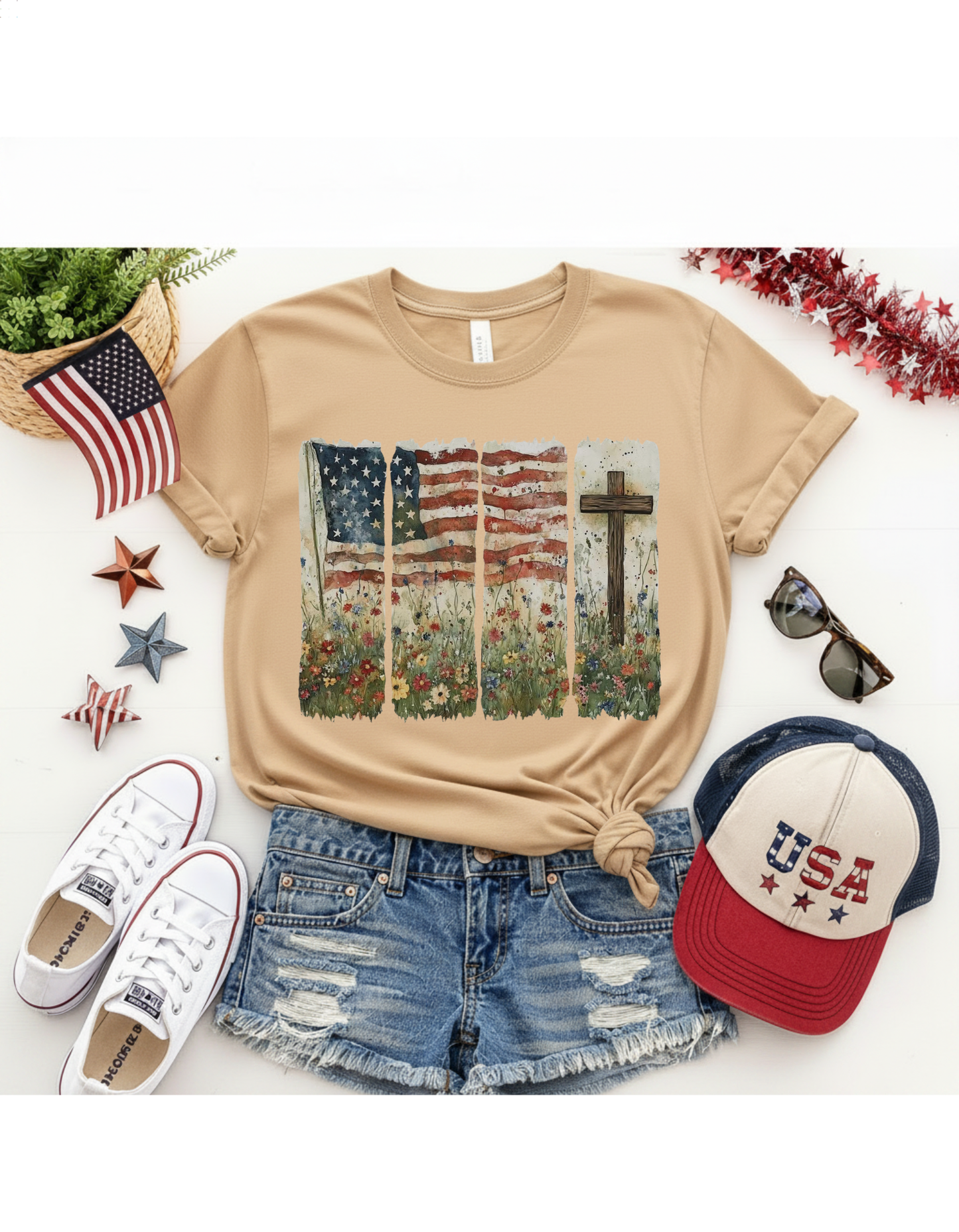 Faith & Freedom Wildflower Flag T-Shirt
