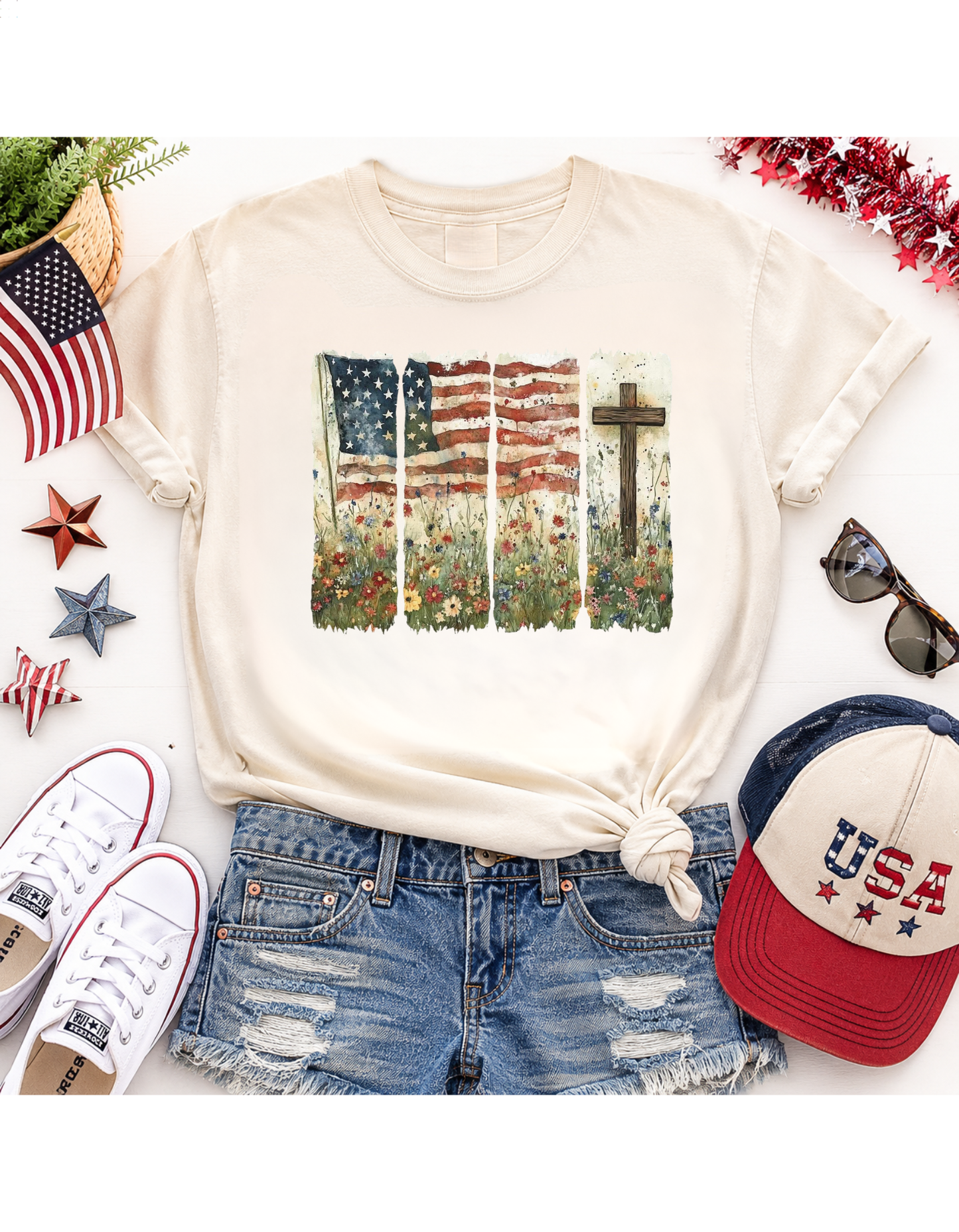Faith & Freedom Wildflower Flag T-Shirt