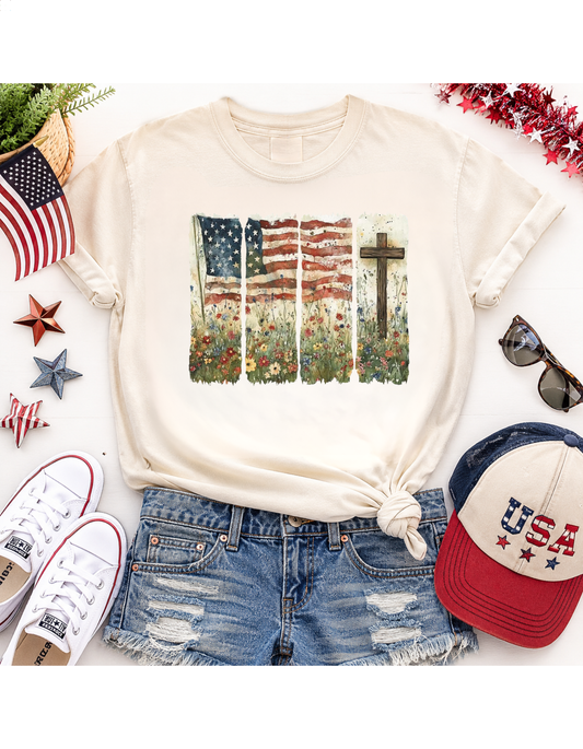 Faith & Freedom Wildflower Flag T-Shirt