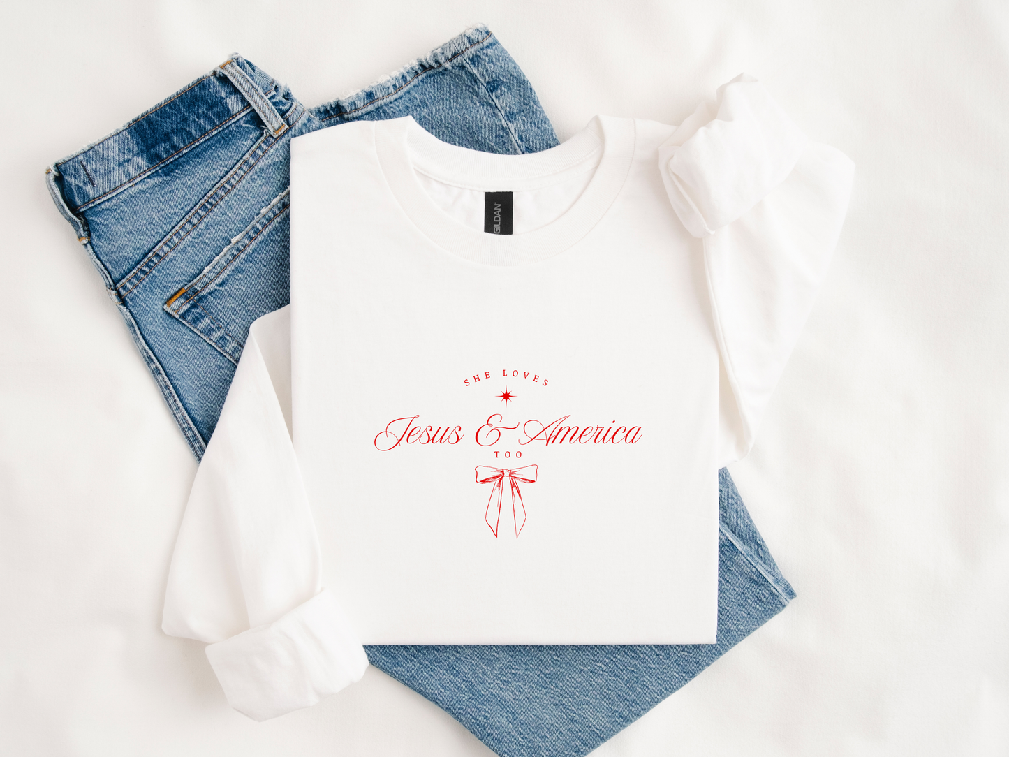 She Loves Jesus & America Too T-Shirt & Sweatshirt