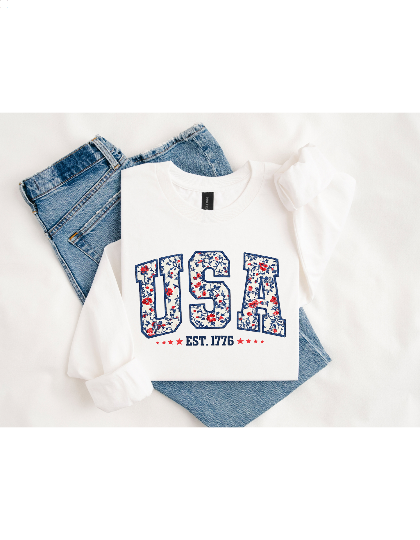 USA Est. 1776 Floral Varsity T-Shirt & Sweatshirt