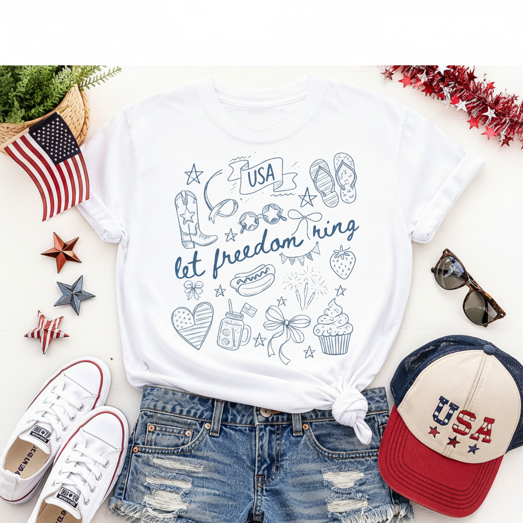 Let Freedom Ring USA Doodle T-Shirt & Sweatshirt